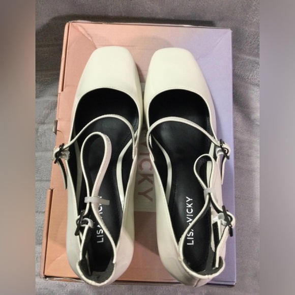 Lisa Vicky Patent Winter White Savvy V Block Heels Size 9M - Picture 5 of 11